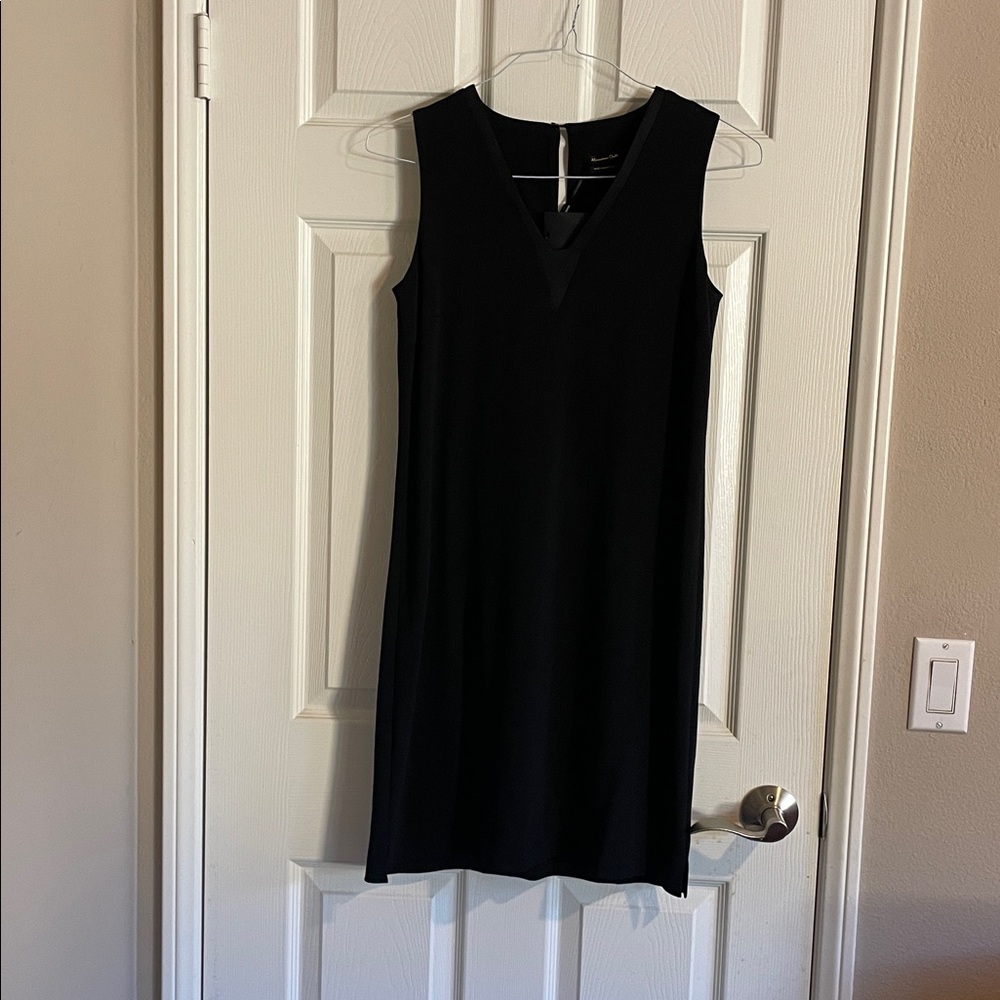 Massimo Dutti Black V-Neck Mini Dress